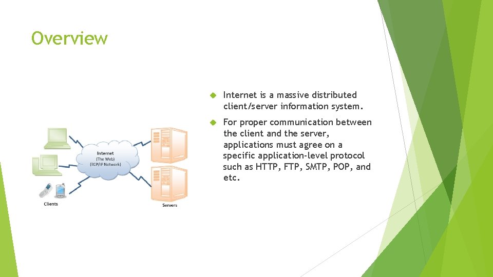 Overview Internet is a massive distributed client/server information system. For proper communication between the Overview Internet is a massive distributed client/server information system. For proper communication between the