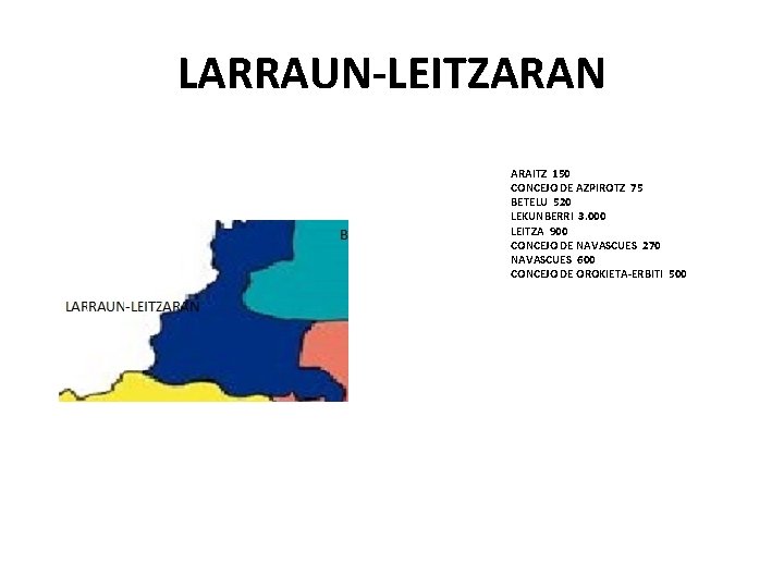 LARRAUN-LEITZARAN ARAITZ 150 CONCEJO DE AZPIROTZ 75 BETELU 520 LEKUNBERRI 3. 000 LEITZA 900