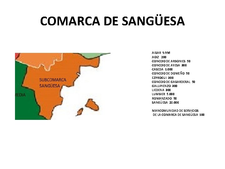 COMARCA DE SANGÜESA AIBAR 9. 996 AOIZ 200 CONCEJO DE ARBONIES 50 CONCEJO DE