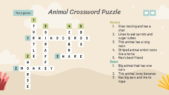 Animal Crossword Puzzle More games 1 1 2 T 3 4 5 U G