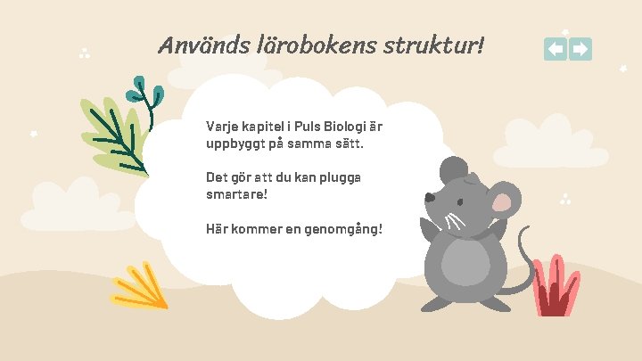 Används lärobokens struktur! Varje kapitel i Puls Biologi är uppbyggt på samma sätt. Det