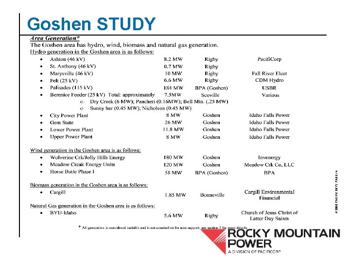 © 2000 PACIFICORP | PAGE 14 Goshen STUDY 