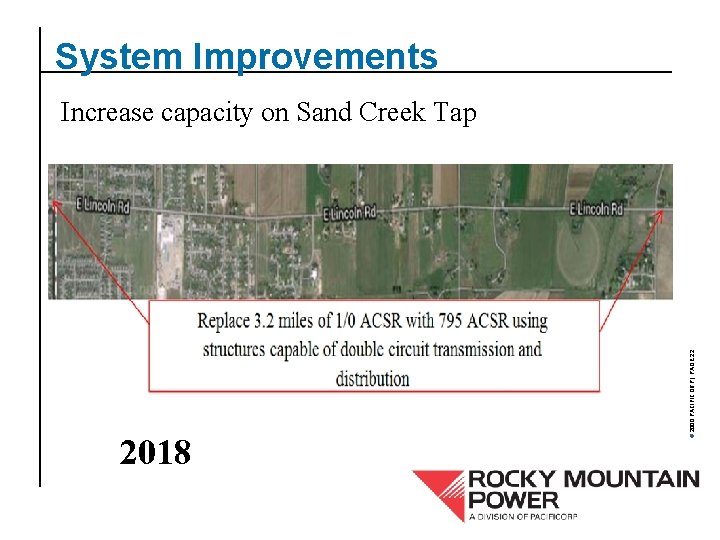 System Improvements 2018 © 2000 PACIFICORP | PAGE 22 Increase capacity on Sand Creek