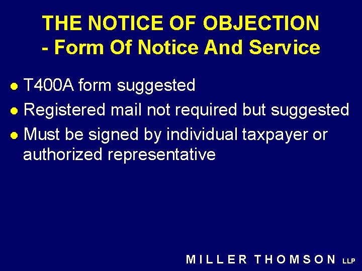THE NOTICE OF OBJECTION - Form Of Notice And Service T 400 A form