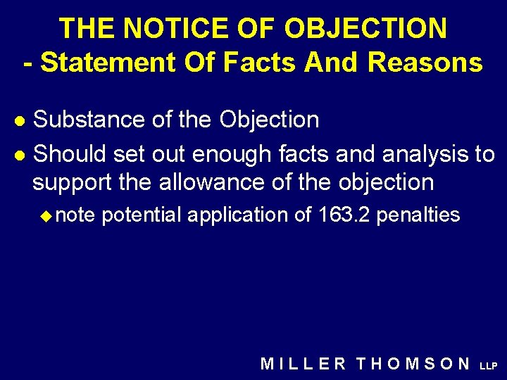 THE NOTICE OF OBJECTION - Statement Of Facts And Reasons Substance of the Objection