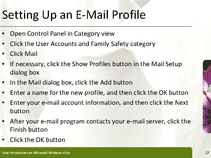 Setting Up an E-Mail Profile • • • XP Open Control Panel in Category