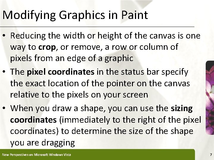 Modifying Graphics in Paint XP • Reducing the width or height of the canvas