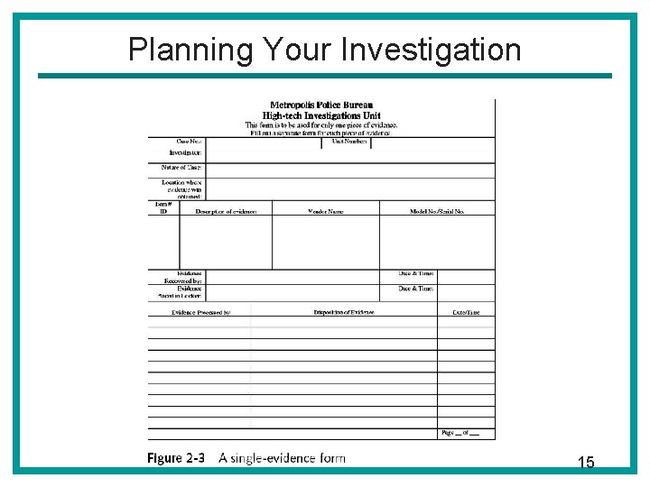 Planning Your Investigation 15 