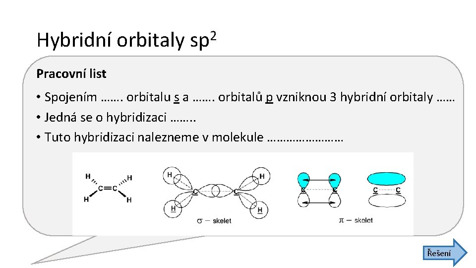 Hybridní orbitaly sp 2 Pracovní list • Spojením ……. orbitalu s a ……. orbitalů Hybridní orbitaly sp 2 Pracovní list • Spojením ……. orbitalu s a ……. orbitalů