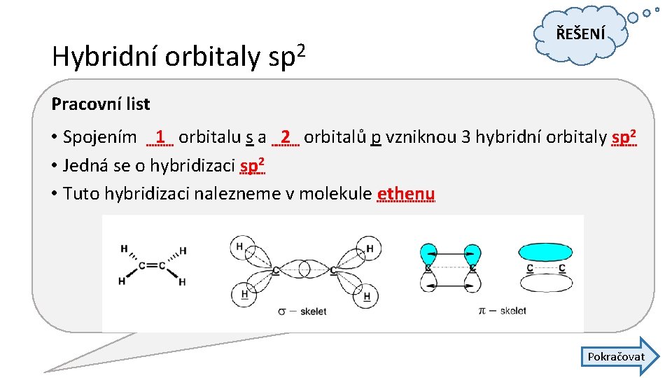 Hybridní orbitaly sp 2 ŘEŠENÍ Pracovní list • Spojením 1 orbitalu s a 2 Hybridní orbitaly sp 2 ŘEŠENÍ Pracovní list • Spojením 1 orbitalu s a 2