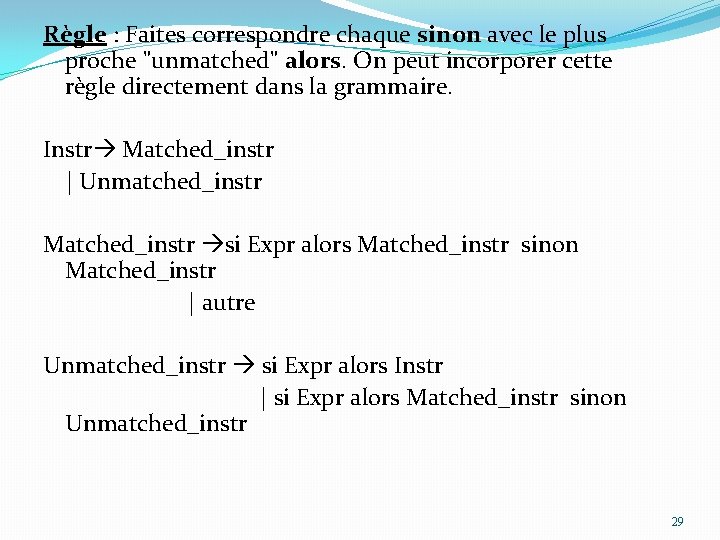 Règle : Faites correspondre chaque sinon avec le plus proche "unmatched" alors. On peut