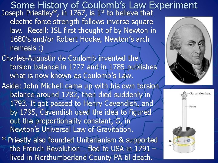 Some History of Coulomb’s Law Experiment st Joseph Priestley*, in 1767, is 1 to