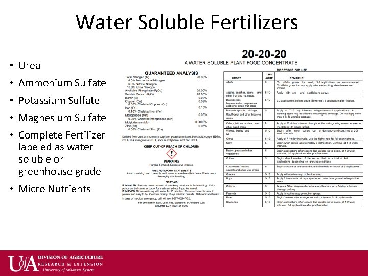 Water Soluble Fertilizers • Urea • Ammonium Sulfate • Potassium Sulfate • Magnesium Sulfate