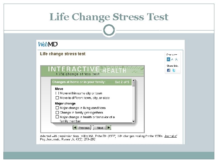 Life Change Stress Test 