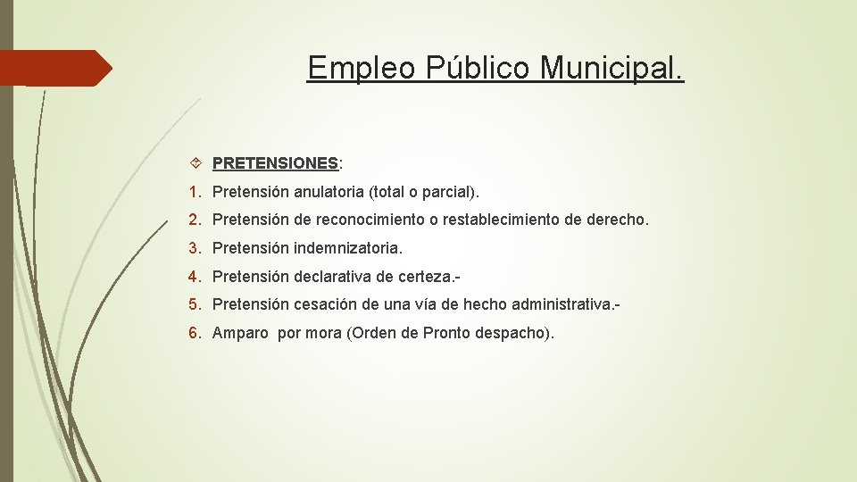 Empleo Público Municipal. PRETENSIONES: 1. Pretensión anulatoria (total o parcial). 2. Pretensión de reconocimiento