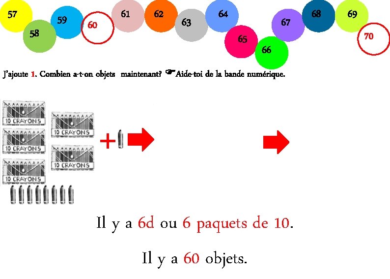 57 58 59 60 61 62 63 64 65 67 66 J’ajoute 1. Combien