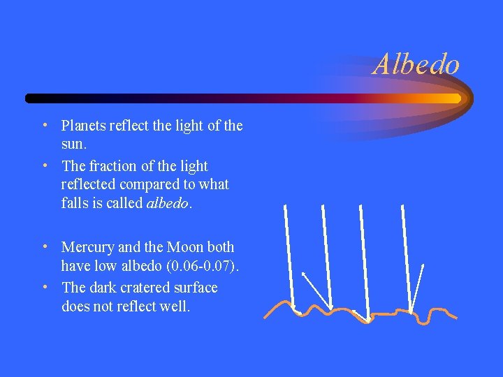 Albedo • Planets reflect the light of the sun. • The fraction of the