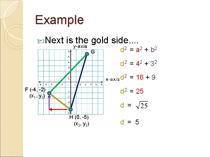 Example Next is the gold side. . G d 2 = a 2 +