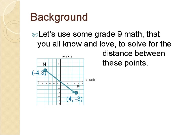 Background Let’s use some grade 9 math, that you all know and love, to