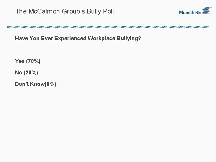 The Mc. Calmon Group’s Bully Poll Have You Ever Experienced Workplace Bullying? Yes (78%)