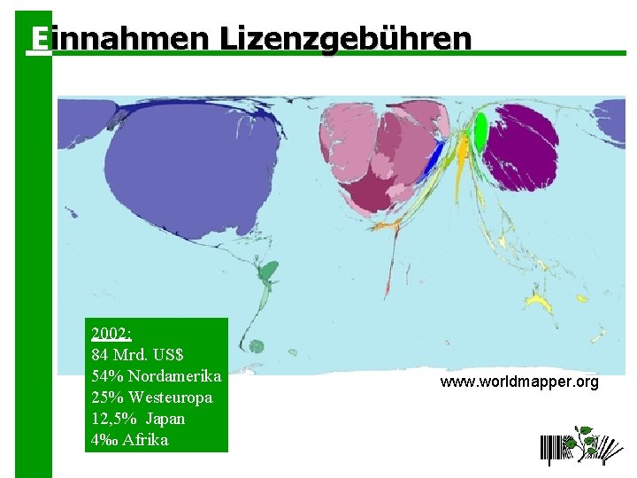 Einnahmen Lizenzgebühren 2002: 84 Mrd. US$ 54% Nordamerika 25% Westeuropa 12, 5% Japan 4‰