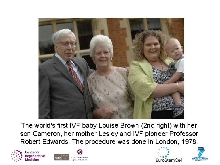 The world's first IVF baby Louise Brown (2 nd right) with her son Cameron,
