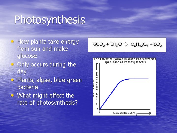 Photosynthesis • How plants take energy • • • from sun and make glucose
