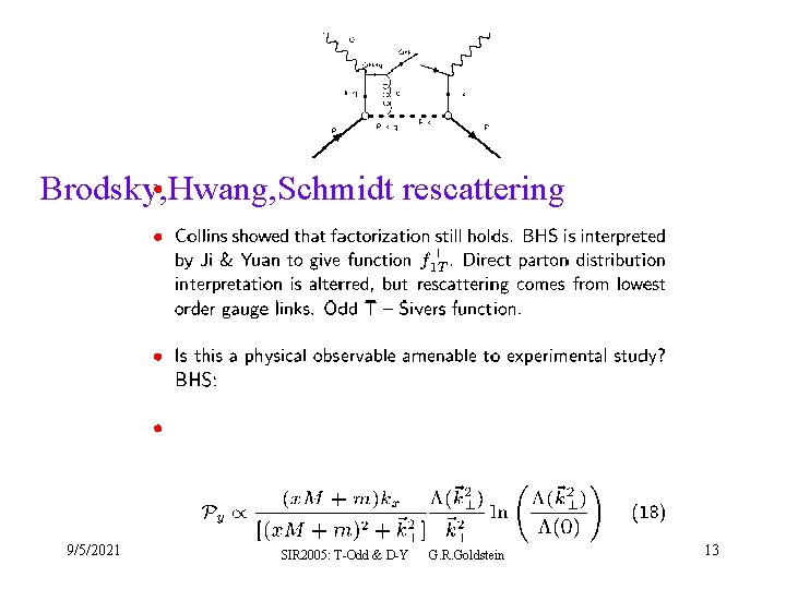 Brodsky, Hwang, Schmidt rescattering 9/5/2021 SIR 2005: T-Odd & D-Y G. R. Goldstein 13