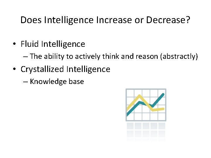 Does Intelligence Increase or Decrease? • Fluid Intelligence – The ability to actively think