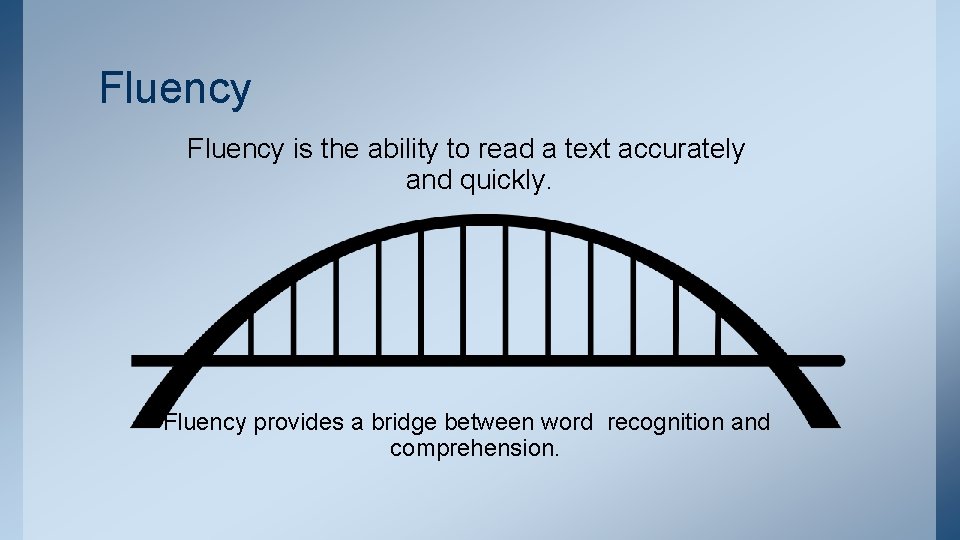 Fluency is the ability to read a text accurately and quickly. Fluency provides a