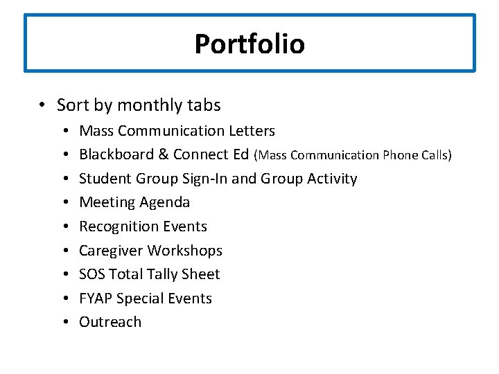 Portfolio • Sort by monthly tabs • • • Mass Communication Letters Blackboard &
