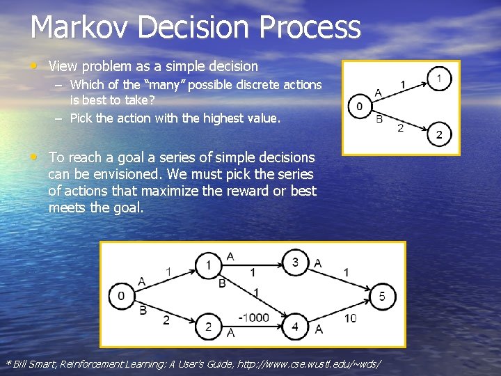 Markov Decision Process • View problem as a simple decision – Which of the Markov Decision Process • View problem as a simple decision – Which of the