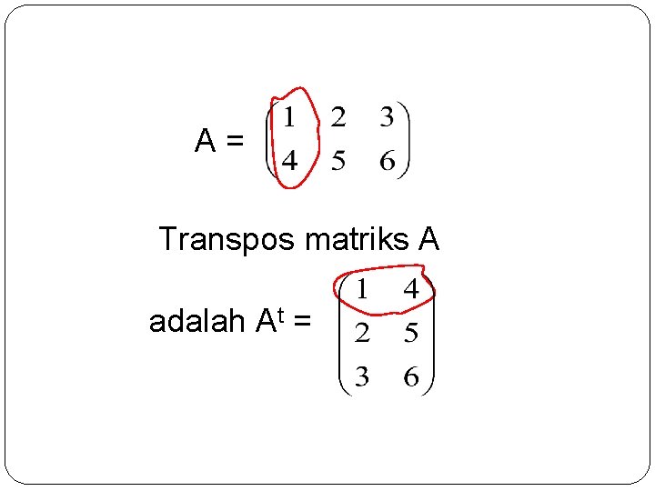 A= Transpos matriks A adalah At = 