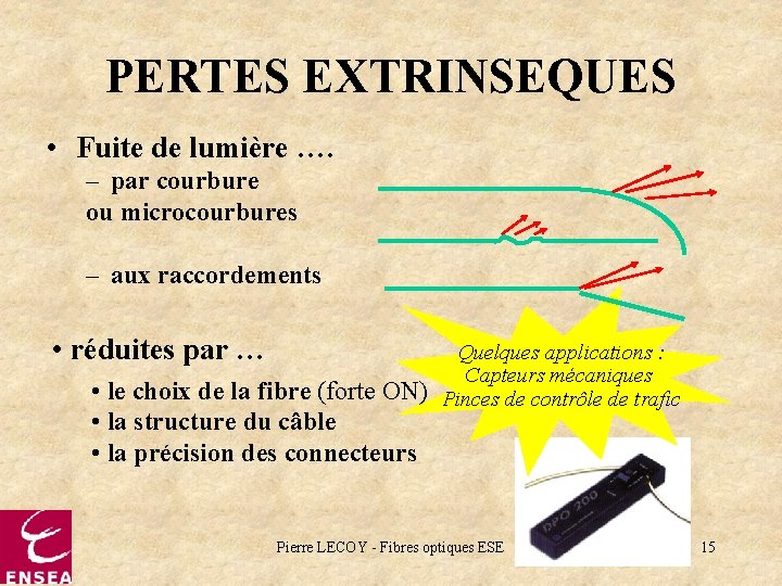 PERTES EXTRINSEQUES • Fuite de lumière …. – par courbure ou microcourbures – aux