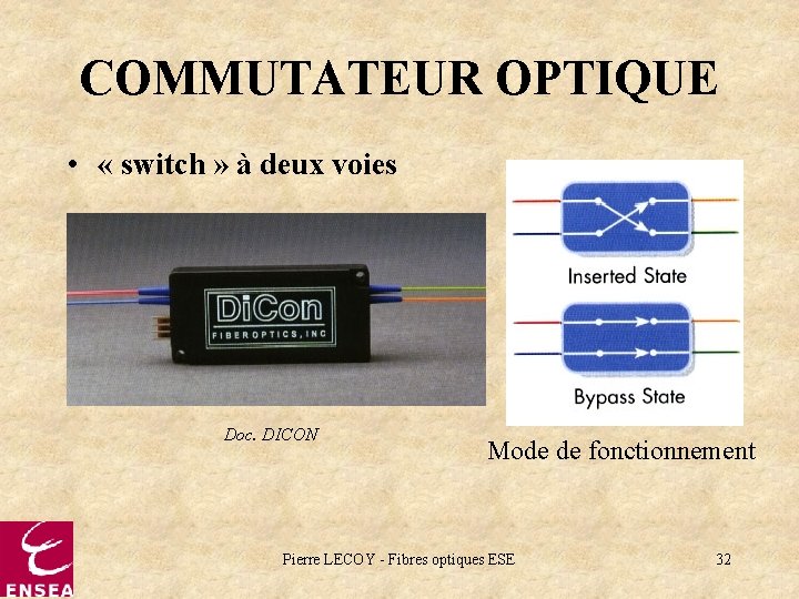 COMMUTATEUR OPTIQUE • « switch » à deux voies Doc. DICON Mode de fonctionnement