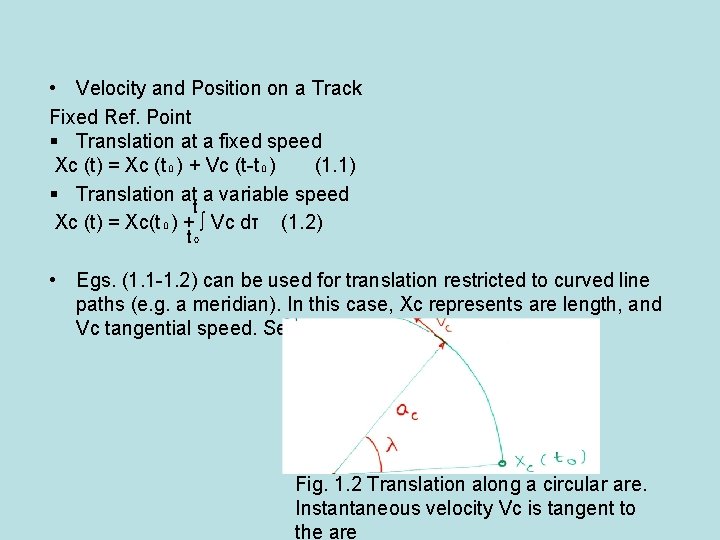  • Velocity and Position on a Track Fixed Ref. Point § Translation at