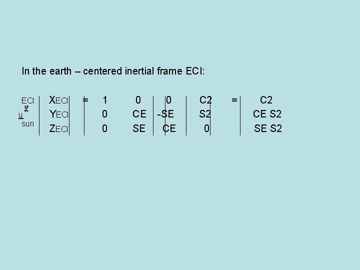 In the earth – centered inertial frame ECI: ECI ℒ u sun XECI YECI