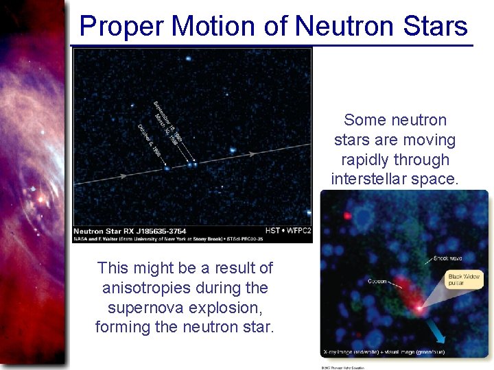 Proper Motion of Neutron Stars Some neutron stars are moving rapidly through interstellar space.