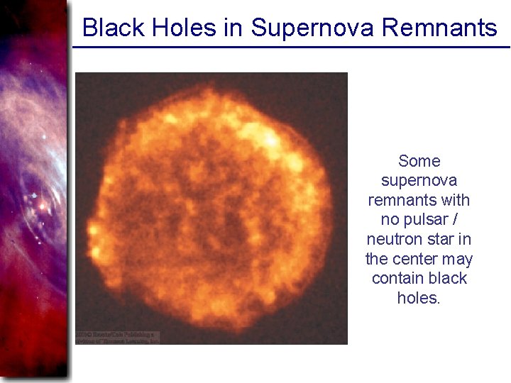 Black Holes in Supernova Remnants Some supernova remnants with no pulsar / neutron star