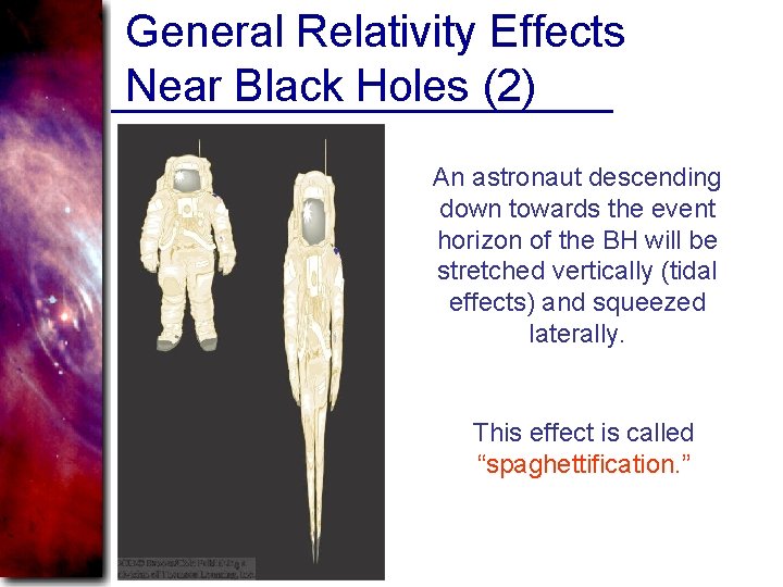 General Relativity Effects Near Black Holes (2) An astronaut descending down towards the event