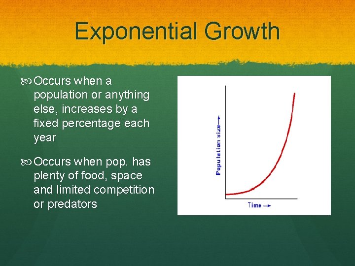 Exponential Growth Occurs when a population or anything else, increases by a fixed percentage