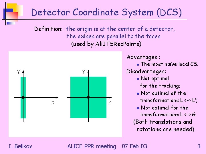 Detector Coordinate System (DCS) Definition: the origin is at the center of a detector, Detector Coordinate System (DCS) Definition: the origin is at the center of a detector,