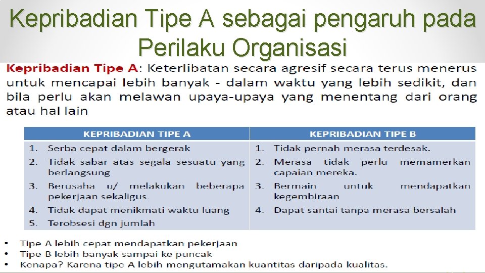 Kepribadian Tipe A sebagai pengaruh pada Perilaku Organisasi 