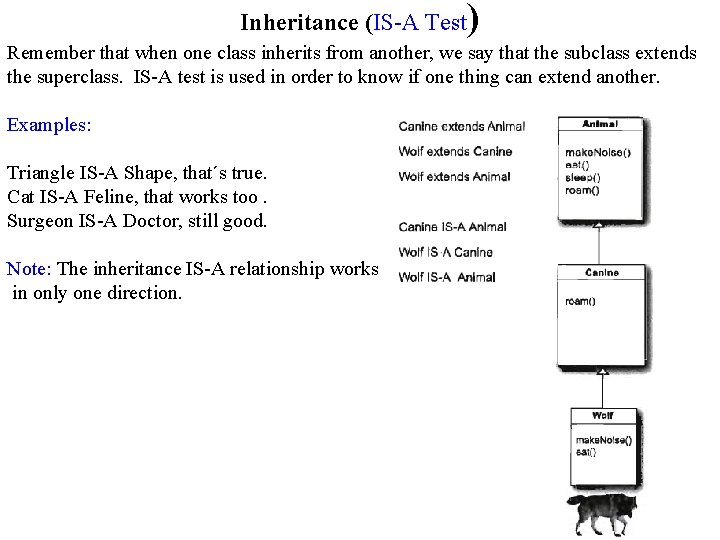 Inheritance (IS-A Test ) Remember that when one class inherits from another, we say