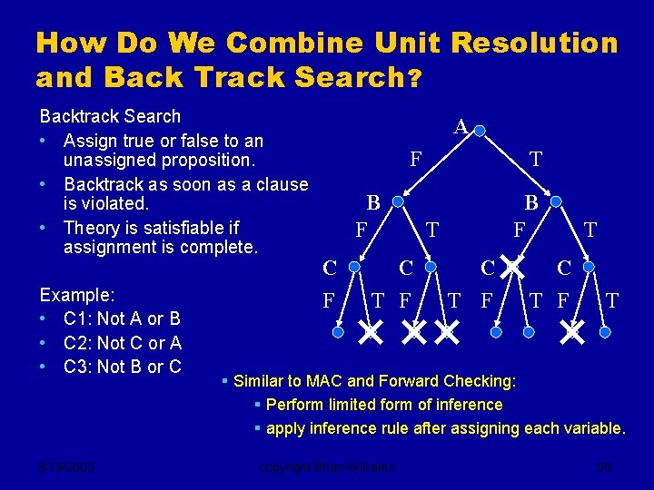 How Do We Combine Unit Resolution and Back Track Search? Backtrack Search • Assign
