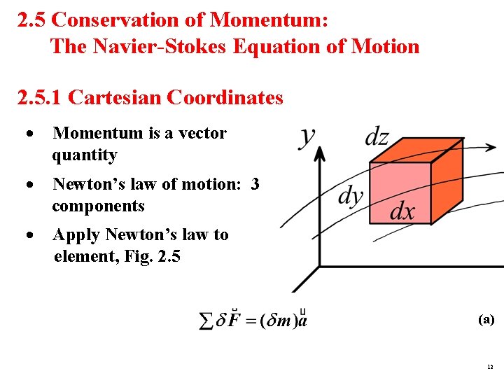 2. 5 Conservation of Momentum: The Navier-Stokes Equation of Motion 2. 5. 1 Cartesian