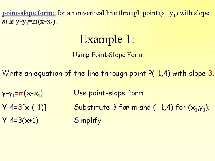 point-slope form: for a nonvertical line through point (x 1, y 1) with slope