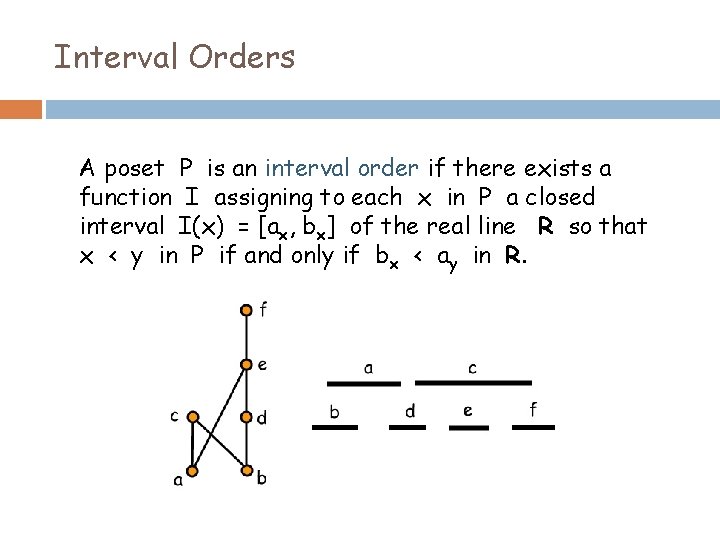 Interval Orders A poset P is an interval order if there exists a function