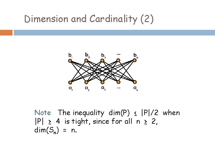 Dimension and Cardinality (2) Note The inequality dim(P) ≤ |P|/2 when |P| ≥ 4