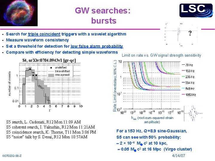 GW searches: bursts § § § ? Search for triple coincident triggers with a